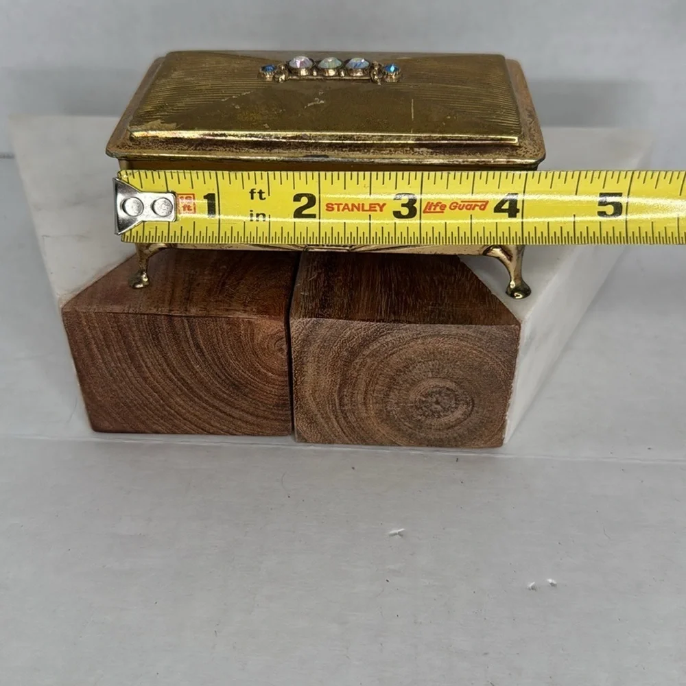 Estate Brass Jewelry Velvet Lined Casket with Gem Accents